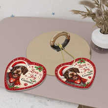Load image into Gallery viewer, German Wirehaired Pointer Christmas Ornament - Love &amp; Joy Heart Shaped Portrait - Personalize with Photo and Name-Christmas Ornament-Christmas,Christmas Ornament,German Longhaired Pointer,Personalize Artwork-6