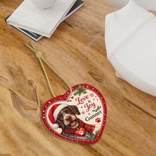 Load image into Gallery viewer, German Wirehaired Pointer Christmas Ornament - Love &amp; Joy Heart Shaped Portrait - Personalize with Photo and Name-Christmas Ornament-Christmas,Christmas Ornament,German Longhaired Pointer,Personalize Artwork-7