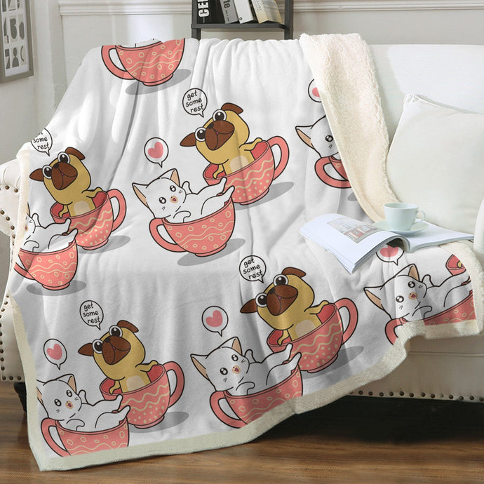 Get Some Rest Pug Love Soft Warm Fleece Blanket - 4 Colors-Blanket-Blankets, Home Decor, Pug-Ivory-Small-1