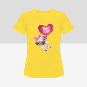 Girl Pug Love Women's Cotton T-Shirt-Apparel-Apparel, Pug, Shirt, T Shirt-Yellow-Small-2