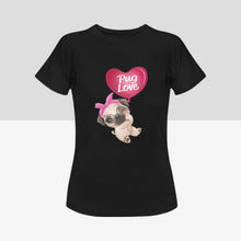 Load image into Gallery viewer, Girl Pug Love Women&#39;s Cotton T-Shirt-Apparel-Apparel, Pug, Shirt, T Shirt-Black-Small-3