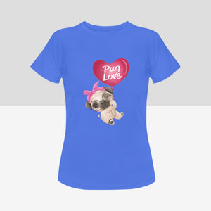 Girl Pug Love Women's Cotton T-Shirt-Apparel-Apparel, Pug, Shirt, T Shirt-Blue-Small-4