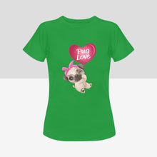 Load image into Gallery viewer, Girl Pug Love Women&#39;s Cotton T-Shirt-Apparel-Apparel, Pug, Shirt, T Shirt-Green-Small-5