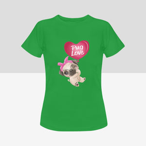 Girl Pug Love Women's Cotton T-Shirt-Apparel-Apparel, Pug, Shirt, T Shirt-Green-Small-5