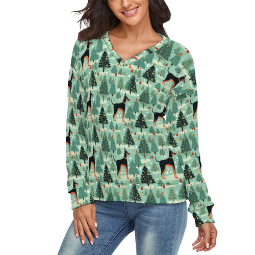 Glades Guardian Doberman Women's V-Neck Christmas Sweater-Apparel-Apparel,Christmas,Doberman,Dog Mom Gifts,Sweater,Sweatshirt-3