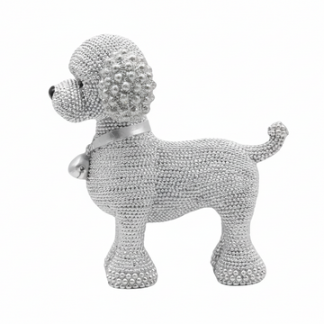 Glamorous Silver Poodle Statue Sparkly Bling Room Decor Bell Dog Silver 360x