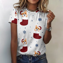 Load image into Gallery viewer, Glittery Red Christmas Stocking Corgis All Over Print Women&#39;s Cotton T-Shirt - 4 Colors-Apparel-Apparel, Christmas, Corgi, Shirt, T Shirt-2XS-WhiteSmoke-15
