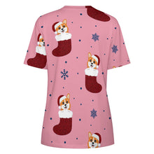 Load image into Gallery viewer, Glittery Red Christmas Stocking Corgis All Over Print Women&#39;s Cotton T-Shirt - 4 Colors-Apparel-Apparel, Christmas, Corgi, Shirt, T Shirt-3