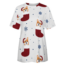 Load image into Gallery viewer, Glittery Red Christmas Stocking Corgis All Over Print Women&#39;s Cotton T-Shirt - 4 Colors-Apparel-Apparel, Christmas, Corgi, Shirt, T Shirt-4