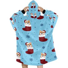 Load image into Gallery viewer, Glittery Red Christmas Stocking Corgis Blanket Hoodie for Women-10