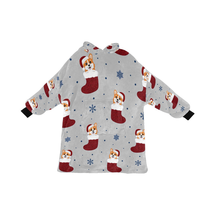 Glittery Red Christmas Stocking Corgis Blanket Hoodie for Women-Silver-ONE SIZE-11