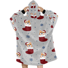 Load image into Gallery viewer, Glittery Red Christmas Stocking Corgis Blanket Hoodie for Women-12