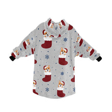 Load image into Gallery viewer, Glittery Red Christmas Stocking Corgis Blanket Hoodie for Women-14