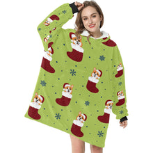 Load image into Gallery viewer, Glittery Red Christmas Stocking Corgis Blanket Hoodie for Women-2