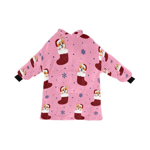 Glittery Red Christmas Stocking Corgis Blanket Hoodie for Women-LightPink-ONE SIZE-4