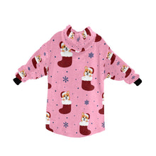 Load image into Gallery viewer, Glittery Red Christmas Stocking Corgis Blanket Hoodie for Women-6