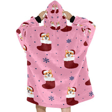 Load image into Gallery viewer, Glittery Red Christmas Stocking Corgis Blanket Hoodie for Women-8