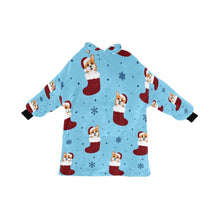 Load image into Gallery viewer, Glittery Red Christmas Stocking Corgis Blanket Hoodie for Women-SkyBlue-ONE SIZE-9