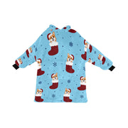 Glittery Red Christmas Stocking Corgis Blanket Hoodie for Women-SkyBlue-ONE SIZE-9