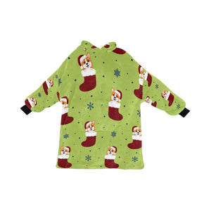 Glittery Red Christmas Stocking Corgis Blanket Hoodie for Women-YellowGreen-ONE SIZE-1