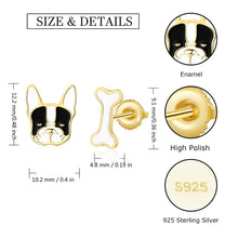 Load image into Gallery viewer, Gold-Tone Boston Terrier and Bone Stud Earrings-Dog Themed Jewellery-Boston Terrier, Earrings, Jewellery-E2346-2