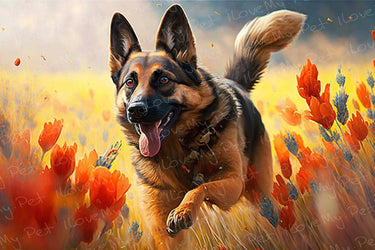 Golden Field German Shepherd Wall Art Poster