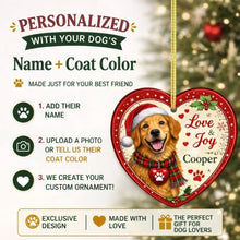 Load image into Gallery viewer, Golden Retriever Christmas Ornament - Love &amp; Joy Heart Shaped Portrait - Personalized with Name-Christmas Ornament-Christmas,Golden Retriever,Personalize Artwork-2