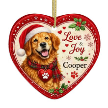 Load image into Gallery viewer, Golden Retriever Christmas Ornament - Love &amp; Joy Heart Shaped Portrait - Personalized with Name-Christmas Ornament-Christmas,Golden Retriever,Personalize Artwork-4