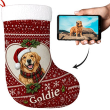Load image into Gallery viewer, Golden Retriever Christmas Stocking – Heart Knit Portrait – Personalize with Photo and Name-Christmas Ornament-Christmas,Christmas Stocking,Golden Retriever,Personalize Artwork-1