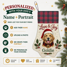 Load image into Gallery viewer, Golden Retriever Christmas Stocking - Holly &amp; Tartan Portrait - Personalize with Photo and Name-Christmas Ornament-Christmas,Christmas Stocking,Personalize Artwork-2