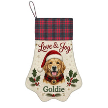 Load image into Gallery viewer, Golden Retriever Christmas Stocking - Holly &amp; Tartan Portrait - Personalize with Photo and Name-Christmas Ornament-Christmas,Christmas Stocking,Personalize Artwork-3