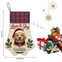 Load image into Gallery viewer, Golden Retriever Christmas Stocking - Holly &amp; Tartan Portrait - Personalize with Photo and Name-Christmas Ornament-Christmas,Christmas Stocking,Personalize Artwork-4