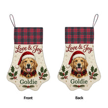 Load image into Gallery viewer, Golden Retriever Christmas Stocking - Holly &amp; Tartan Portrait - Personalize with Photo and Name-Christmas Ornament-Christmas,Christmas Stocking,Personalize Artwork-5