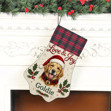 Load image into Gallery viewer, Golden Retriever Christmas Stocking - Holly &amp; Tartan Portrait - Personalize with Photo and Name-Christmas Ornament-Christmas,Christmas Stocking,Personalize Artwork-6
