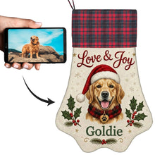 Load image into Gallery viewer, Golden Retriever Christmas Stocking - Holly &amp; Tartan Portrait - Personalize with Photo and Name-Christmas Ornament-Christmas,Christmas Stocking,Personalize Artwork-1