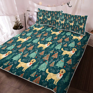 Golden Retriever Christmas Tree Celebration Quilt Blanket Bedding Set 360x