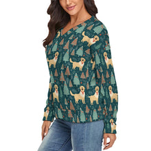 Load image into Gallery viewer, Golden Retriever Festive Tree Celebration Women&#39;s V-Neck Christmas Sweater-Apparel-Apparel,Christmas,Dog Mom Gifts,Golden Retriever,Sweater,Sweatshirt-3
