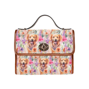 Golden Retriever in Lavender Bloom Harmony Satchel Bag Purse-Accessories-Accessories, Bags, Golden Retriever, Purse-Black1-ONE SIZE-1