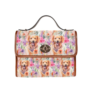 Golden Retriever In Lavender Bloom Harmony Satchel Bag Purse One Size 360x