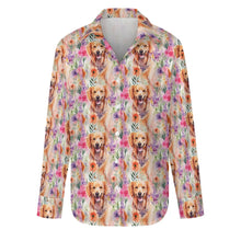 Load image into Gallery viewer, Golden Retriever in Lavender Bloom Women&#39;s Shirt - 2 Designs-Apparel-Apparel, Golden Retriever, Shirt-Zoom In - Bigger Flowers-M-8