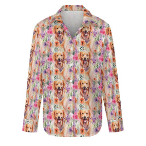 Golden Retriever in Lavender Bloom Women's Shirt - 2 Designs-Apparel-Apparel, Golden Retriever, Shirt-Zoom In - Bigger Flowers-M-8