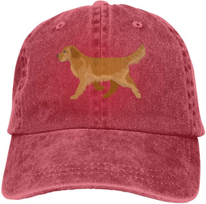 Image of a golden retriever baseball cap in the color red