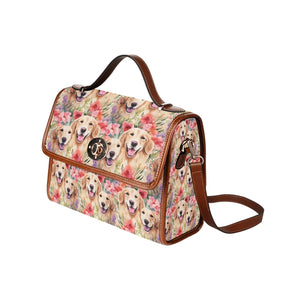 Golden Retriever Mom and Baby in Blossom Symphony Satchel Bag Purse-Accessories-Accessories, Bags, Golden Retriever, Purse-Black3-ONE SIZE-4