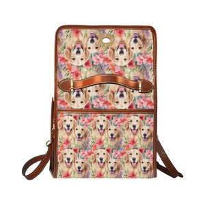 Golden Retriever Mom and Baby in Blossom Symphony Satchel Bag Purse-Accessories-Accessories, Bags, Golden Retriever, Purse-Black3-ONE SIZE-5