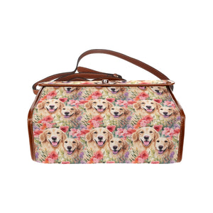 Golden Retriever Mom and Baby in Blossom Symphony Satchel Bag Purse-Accessories-Accessories, Bags, Golden Retriever, Purse-Black3-ONE SIZE-3