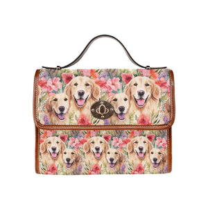 Golden Retriever Mom and Baby in Blossom Symphony Satchel Bag Purse-Accessories-Accessories, Bags, Golden Retriever, Purse-One Size-7