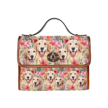 Load image into Gallery viewer, Golden Retriever Mom and Baby in Blossom Symphony Satchel Bag Purse-Accessories-Accessories, Bags, Golden Retriever, Purse-Black3-ONE SIZE-1