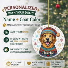 Load image into Gallery viewer, Golden Retriever Ornament - Christmas Folk Art Design - Personalize with Photo and Name