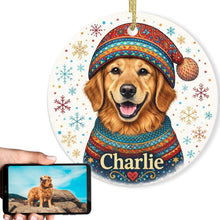 Load image into Gallery viewer, Golden Retriever Ornament - Christmas Folk Art Design - Personalize with Photo and Name