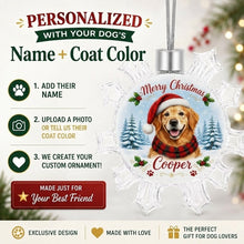 Load image into Gallery viewer, Golden Retriever Ornament - Personalized Snowflake Shaped Christmas Snow Globe Design - with Name-Christmas Ornament-Christmas,Golden Retriever,Personalize Artwork-2